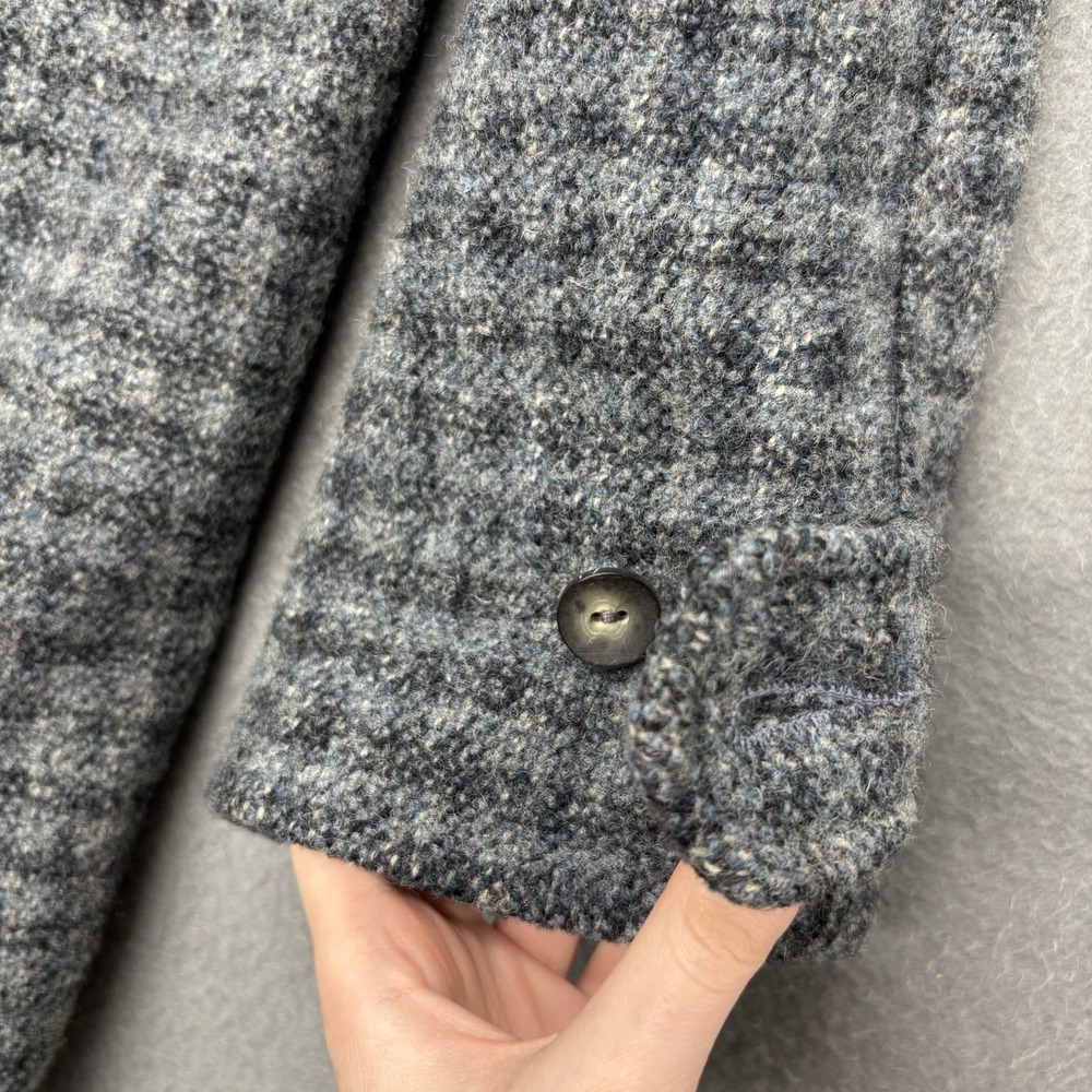 LL Bean VTG Gray Blue Wool Overcoat Women's Petite M Suede Collar Houndstooth - Picture 13 of 16